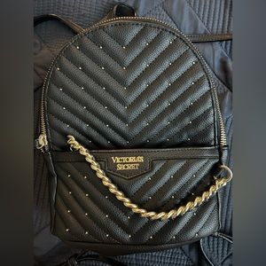 Victoria Secret black studded backpack with gold chains
